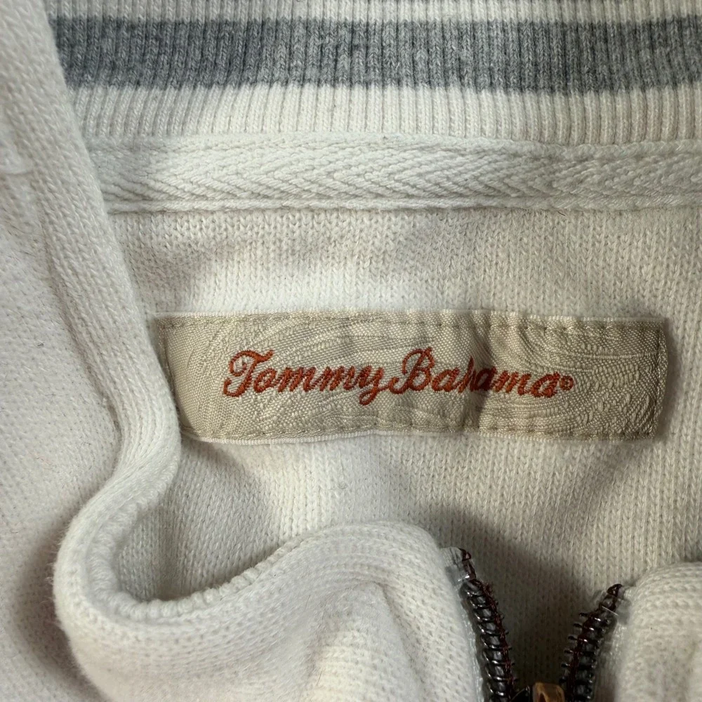 Tommy Bahama Relax Mens Medium Off White Cream 1/4 Zip Cotton Pullover Sweater
